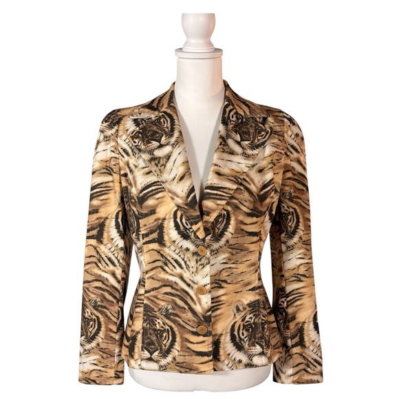 Vintage Jackets & Blazers - 90s Tiger Print Blazer Jacket Women's 6 Retro Vintage Bold Two Button Funky